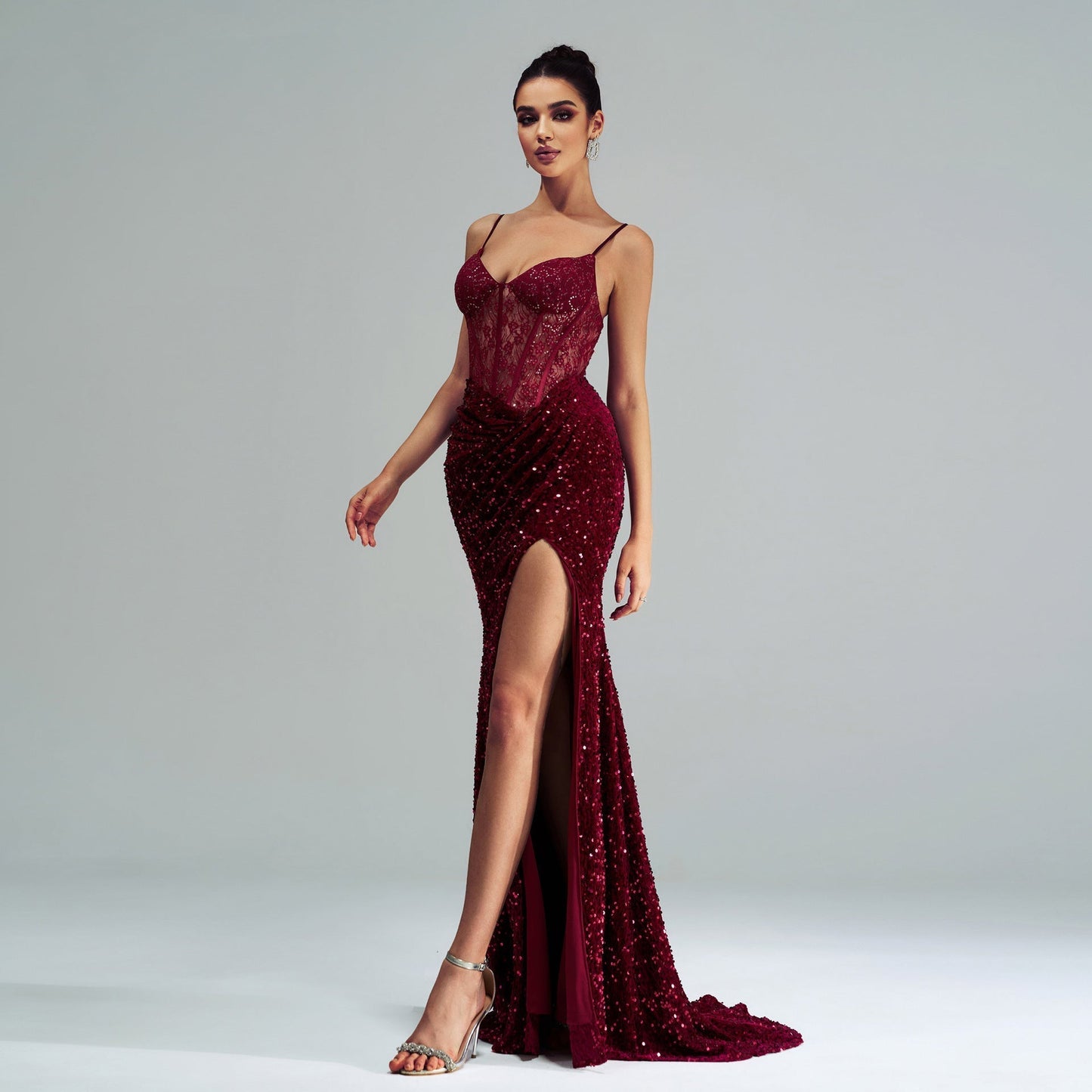 Women's Spaghetti Strap Sequined Evening Dress