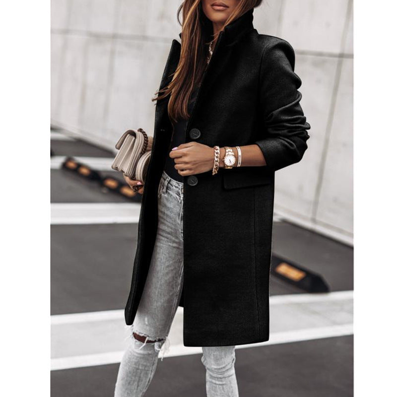 Simplicity Long Sleeve Button Woolen Overcoat
