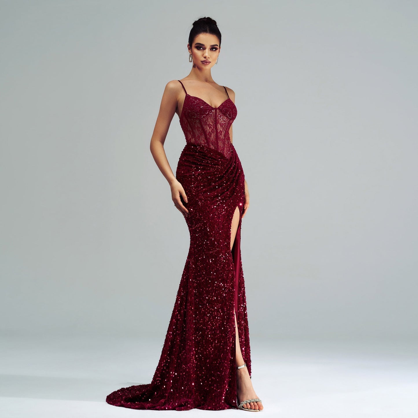 Women's Spaghetti Strap Sequined Evening Dress