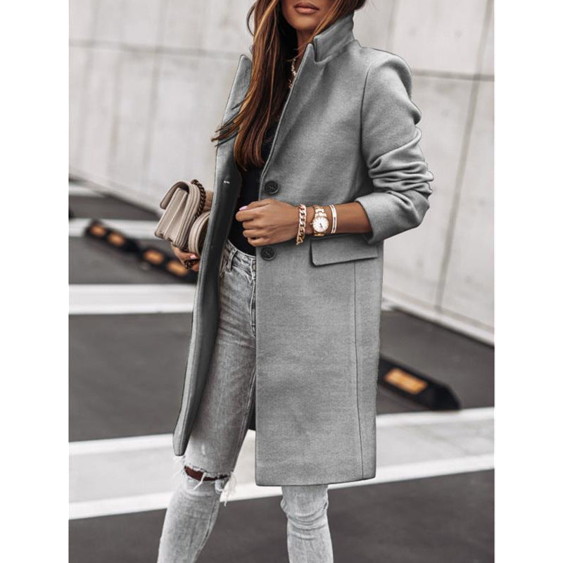 Simplicity Long Sleeve Button Woolen Overcoat