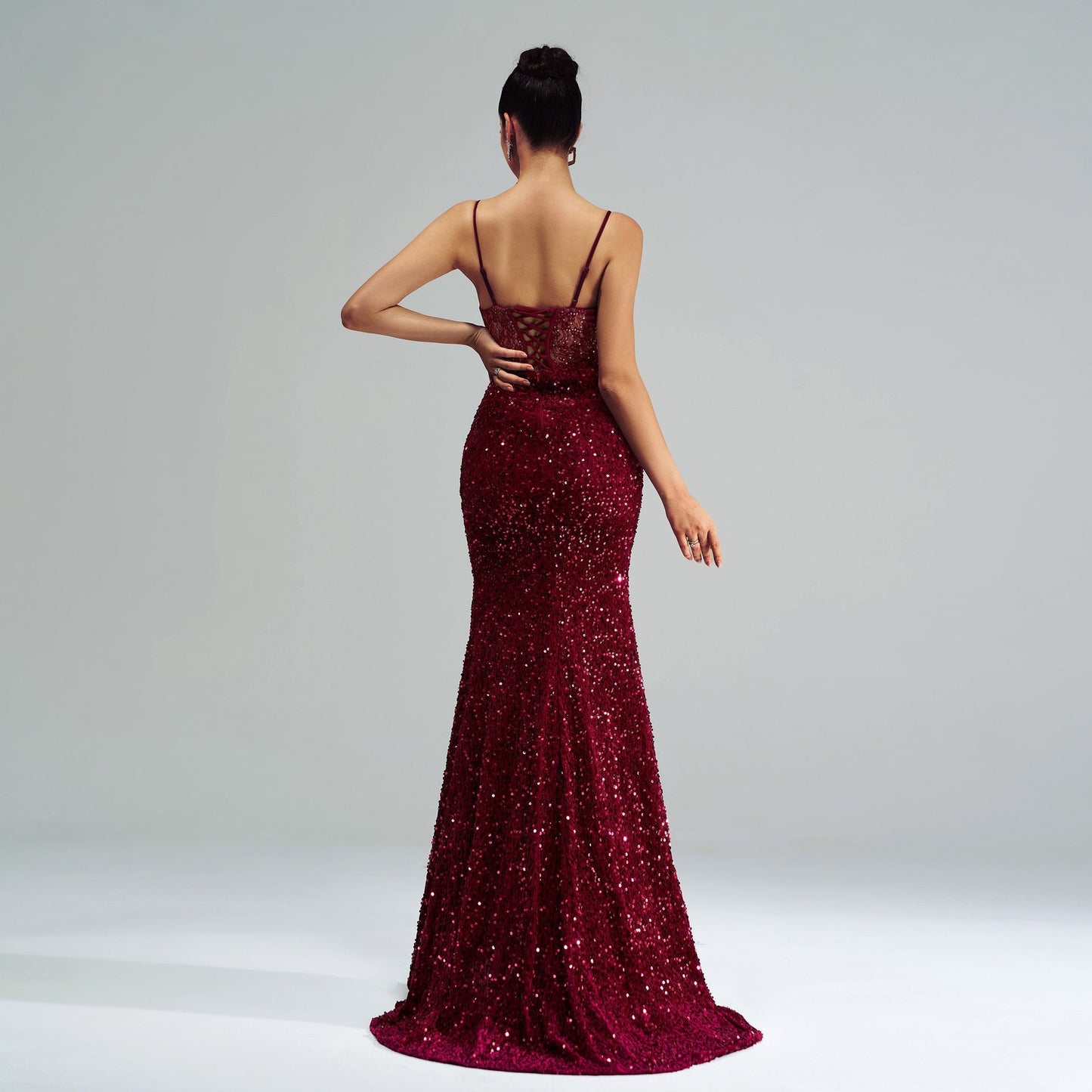 Women's Spaghetti Strap Sequined Evening Dress