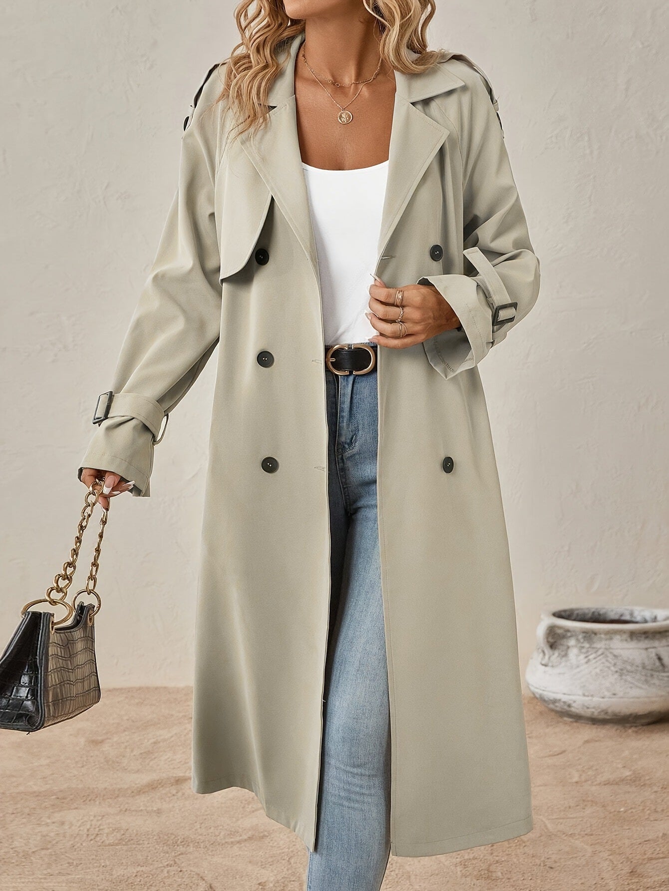 Belted Trench Coat with Shoulder Strap