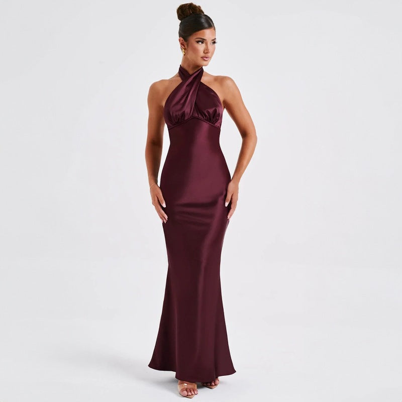 Women's Backless Polyester Blend Long Dress