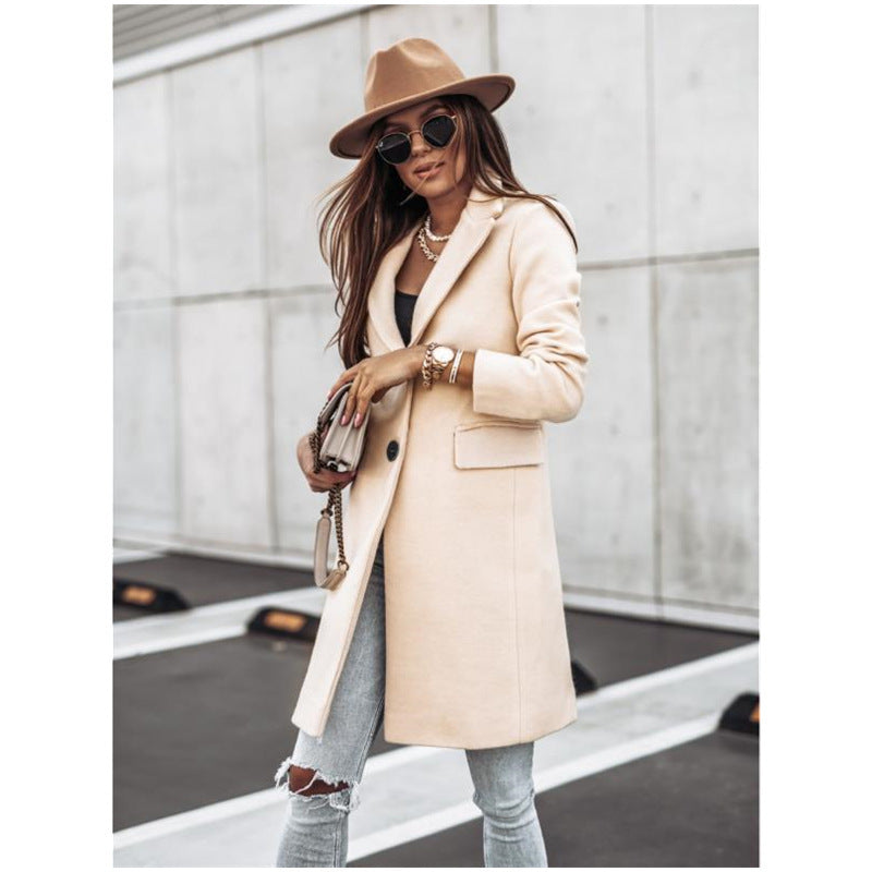 Simplicity Long Sleeve Button Woolen Overcoat