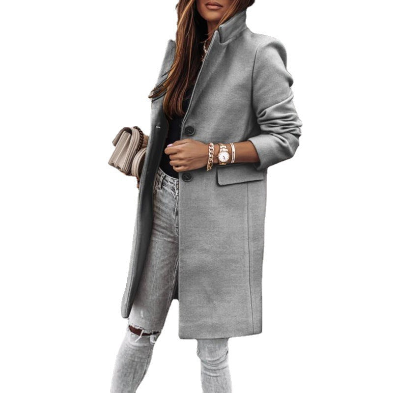 Simplicity Long Sleeve Button Woolen Overcoat