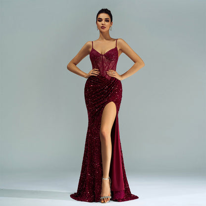 Women's Spaghetti Strap Sequined Evening Dress