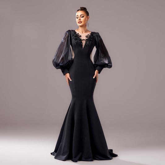 Women's Round Neck Applique Sheath Fishtail Dress