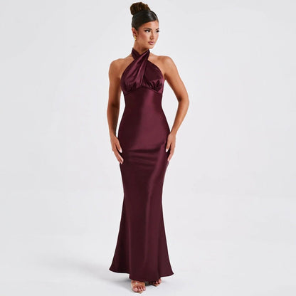 Women's Backless Polyester Blend Long Dress