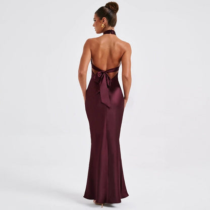 Women's Backless Polyester Blend Long Dress