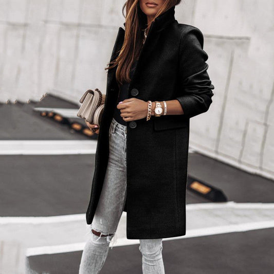 Simplicity Long Sleeve Button Woolen Overcoat