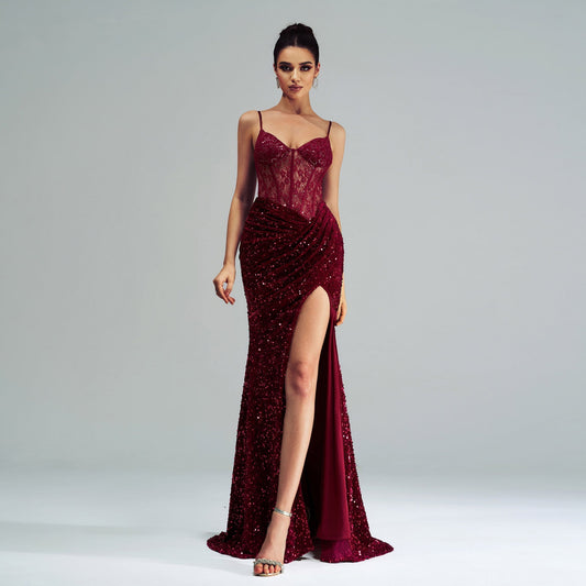Women's Spaghetti Strap Sequined Evening Dress